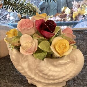 Vintage Coalport Floral Ceramic Centerpiece .